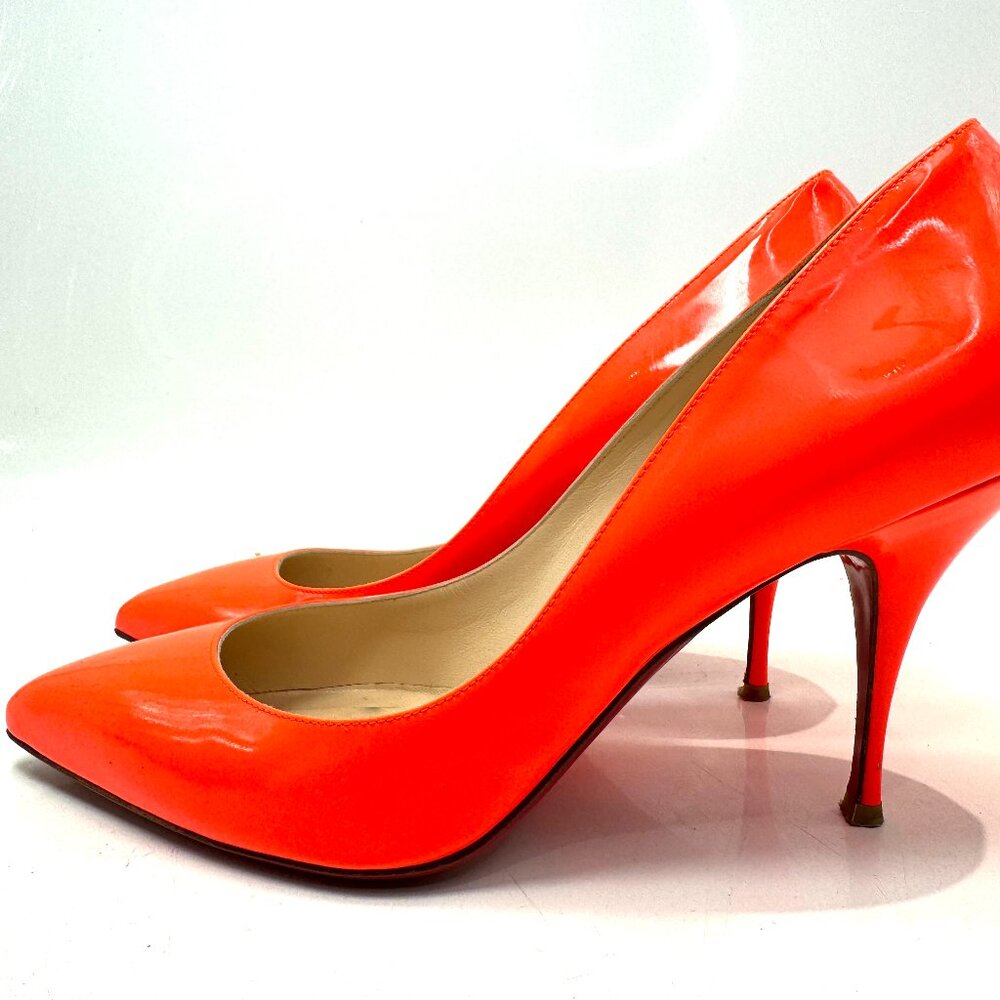 christian louboutin batignolles 100 pumps sz 39 - fluo orange patent